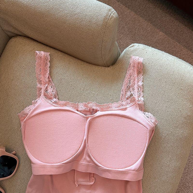 Women's Summer Lace Camisole Tank with Built-in Bra Pads