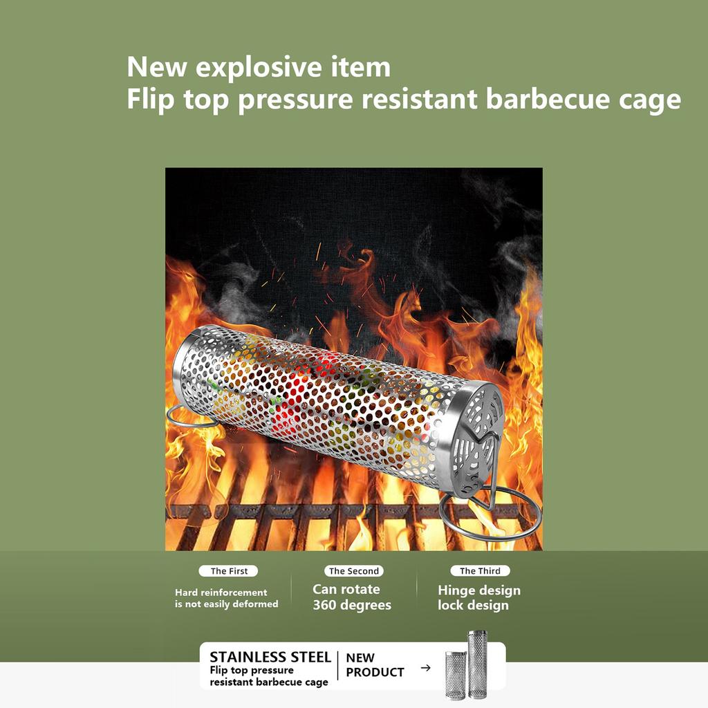 Panier Rotatif pour Grill BBQ en Acier Inoxydable 304 Tambour Roulant Pour Rôtissage et Grillade en Plein Air