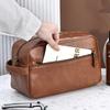 Herren-Kulturtasche aus Leder für Reisen und Geschäftsreisen, tragbare Kosmetiktasche mit großer Kapazität und mehreren Taschen, handliche Kulturtasche aus Leder