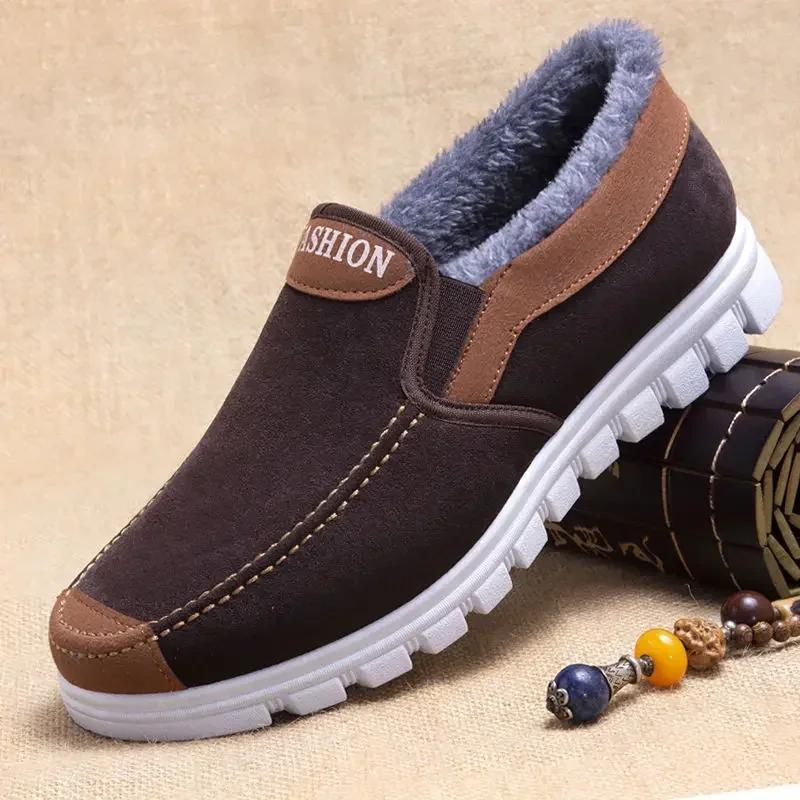 Men's Cotton Shoes 2024 Winter New Soft Soled Anti Slip Snow Boots with Thick Fleece, Comfortable and Warm Walking Shoes Boots