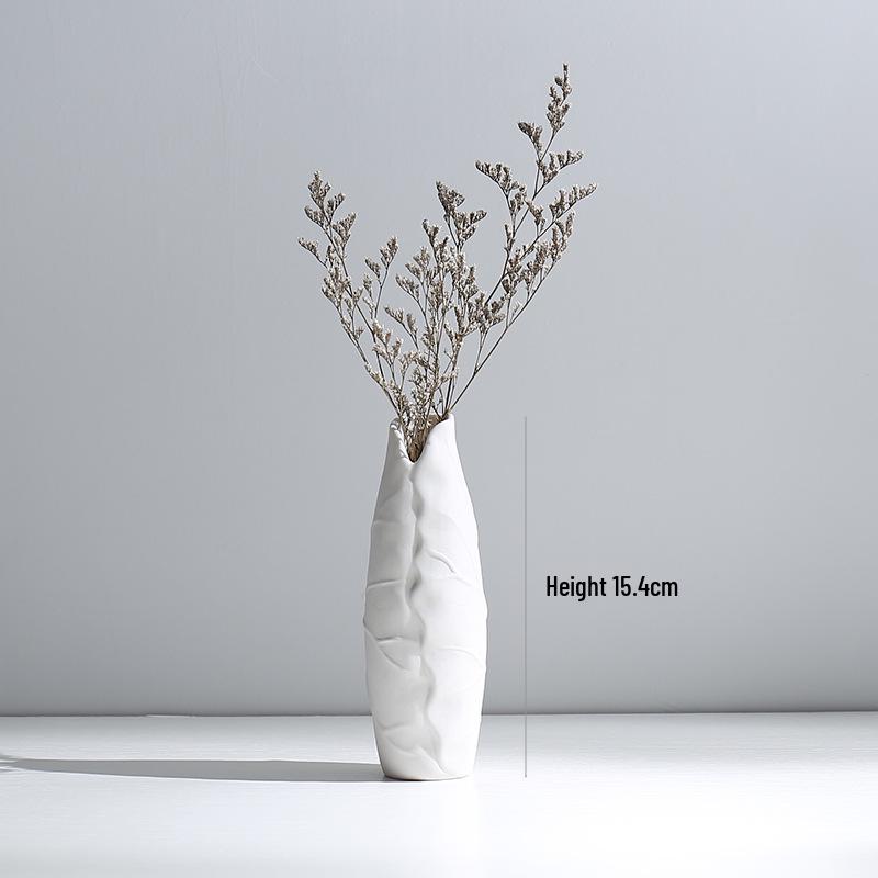 Modern White Ceramic Vase for Small Fresh or Dry Flowers - Dining Table & Living Room Decor