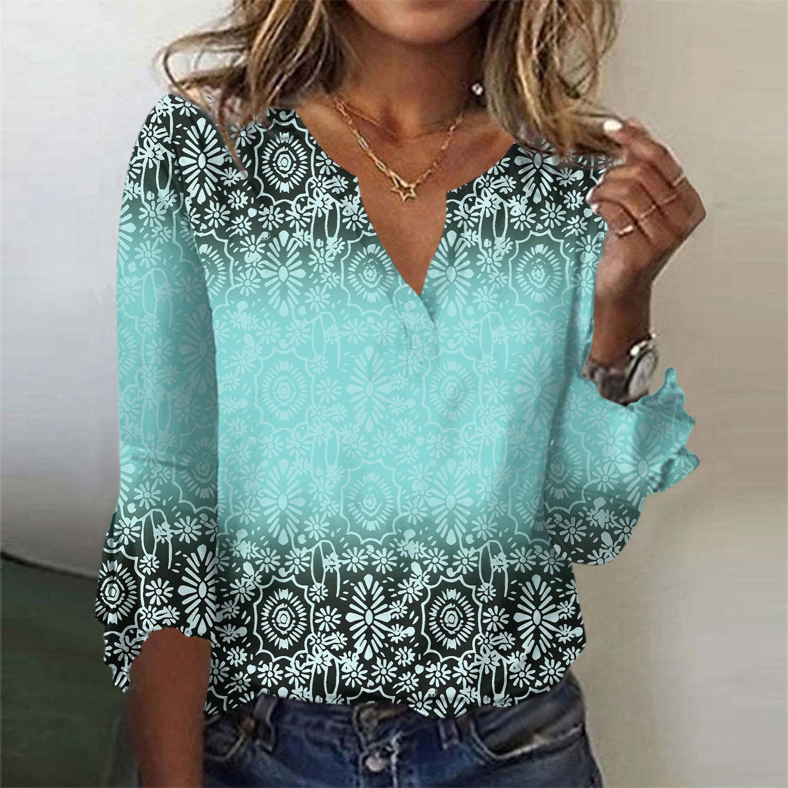 

Женские топы с рукавом 3/4, летние тонкие милые топы с этническим цветочным принтом, футболки с короткими рукавами, рубашки, весенняя блузка XL синий