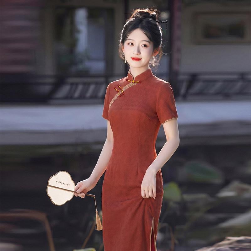 Red national style new Chinese style daily medium and long cheongsam improved young 1011 new women's high-end sense small man
