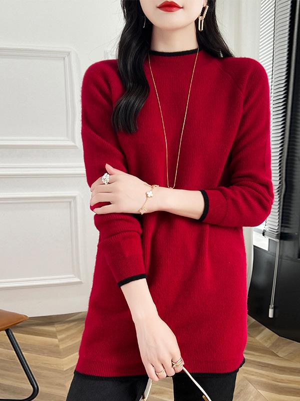2024 Women's Mid-Length Wool Sweater Dress – Warm Half-High Collar, Hip-Hugging Knit, Perfect Inner Layer for Coats