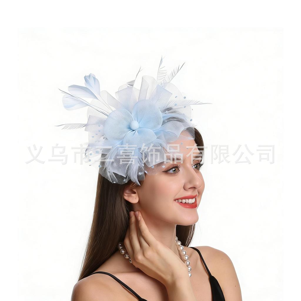 Popular feather headgear European and American bridal hair accessories head flower horse racing festival headgear retro mesh top hat