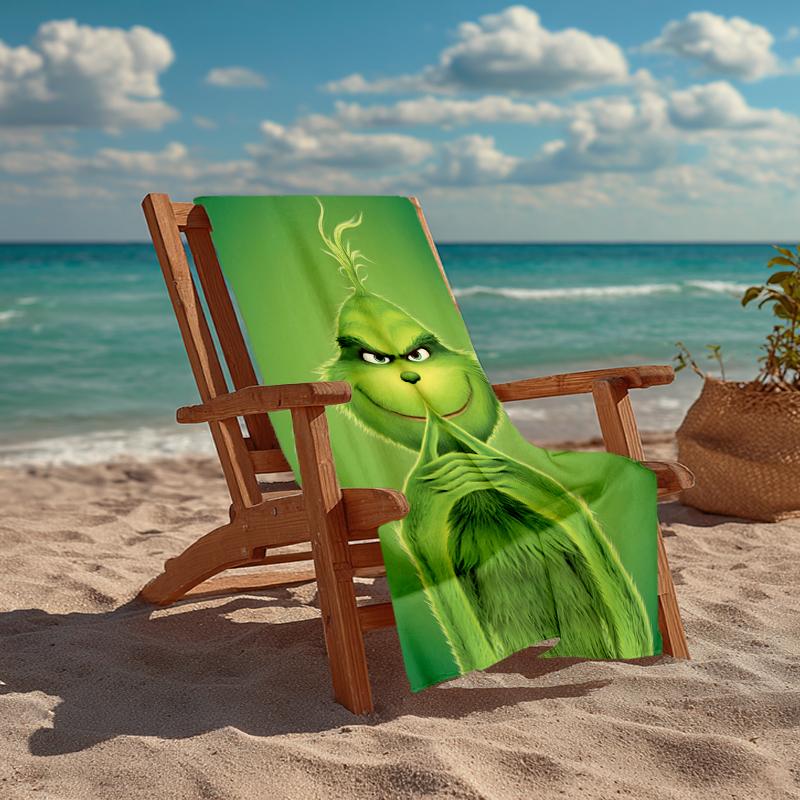 Ultra-Soft Beach Towel with Grinch Theme,Ideal for Pool - Camping, Diving - Perfect Travel Essential, Vibrant Beach Towel.