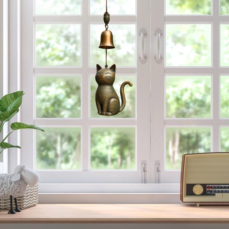 Liebliche Katzen Windspiele Innen- und Außendekoration Vintage Bronze Metall Beruhigende Klänge für Gartendekoration Geschenk