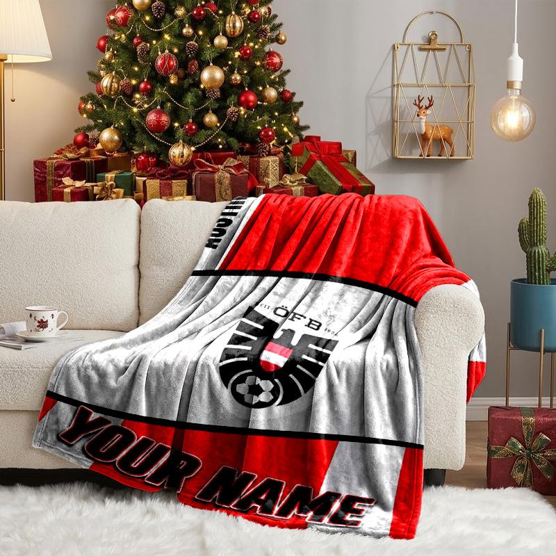 Custom Name ÖFB Football Blanket Flannel Blanket for Camping, Hiking, Garden Parties, Picnic Essentials,gift for family and friend