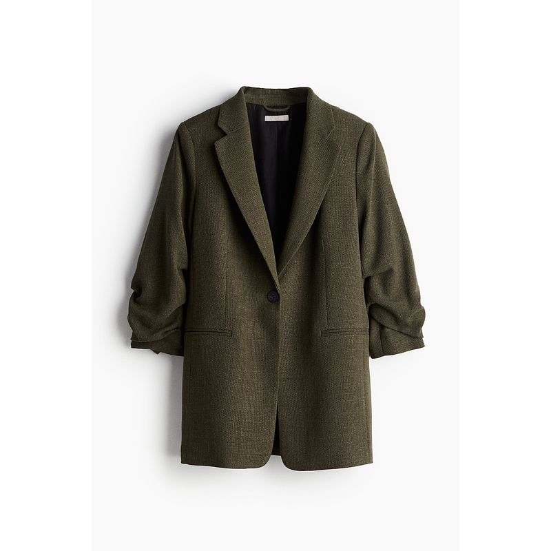 

HM Women s Suits Autumn Loose Single-Breasted Gathers 3/4 Sleeve Long Outwear 1252160