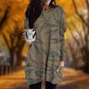 New In Autumn Antique Tree Leaves Print Plus Size Dress Women O'neck Long Sleeves Casual Pocket Dresses