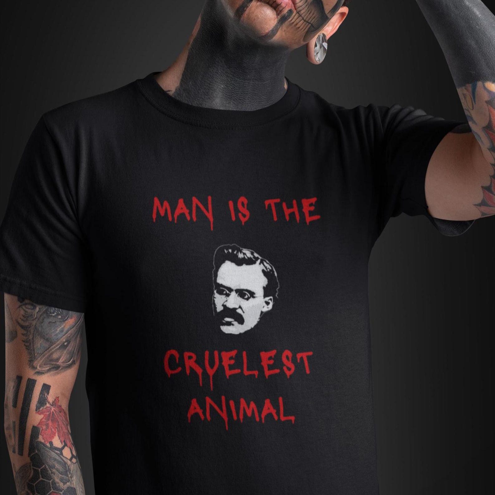 Nietzsche Philosophy Shirt, Nihilist Quote Tee, “Man Is the Cruelest Animal” Graphic, Unisex Existential Top 3XL