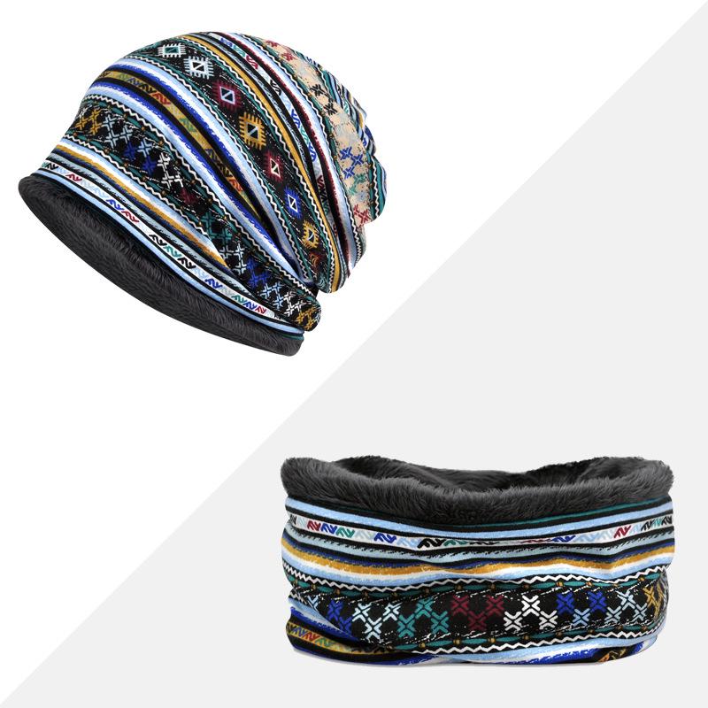 Women's Floral Print Cotton Pullover Hat and Scarf Set for Sun Protection