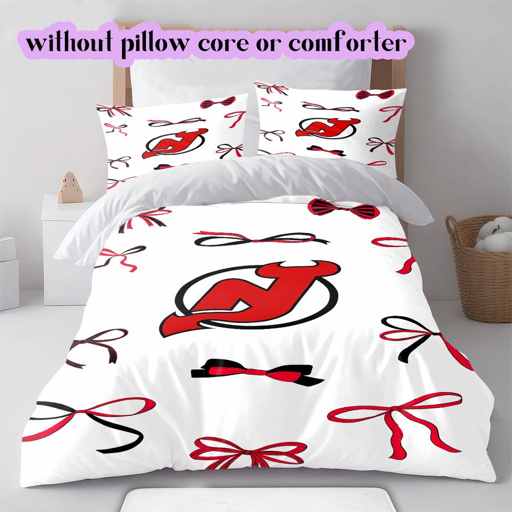 Ice Hockey Logo Pattern Bedding Quilt Set Quilt Cover Pillowcase Home Decoration Birthday Gift (1*duvet Cover+ 2*pillowcase, Without Core)