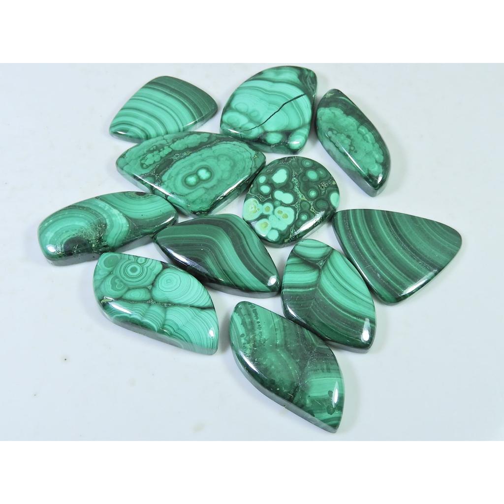 10Pcs Natural Green Malachite Fancy Cabochon Loose Gemstone 304Cts. Lot C-480