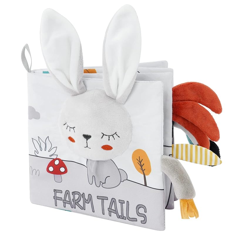 Vicloon Soft Baby Books Toys, Baby Soft Book with Animals and Label, Cloth Book Has 3D Touch and Feel Crinkle, Baby Soft Cloth Book for 0-3 Year Old, Rabbit
