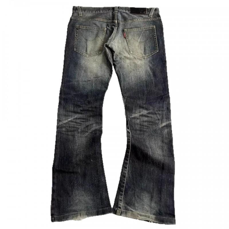 Y2K Washed Distressed Denim Jeans Men Women Loose Fit Flared Leg Streetwear Hip Hop Style