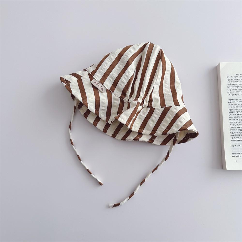 Boy Children Striped Lacing Fisherman's Cap Girl Baby Solid Casual Sunscreen Hat Infant Cotton Caps Kid Windproof Basin Hats