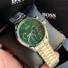 Hugo Boss 1513878 Men's Watch Silver/Gold Strap Green Dial 44 Mm + Box