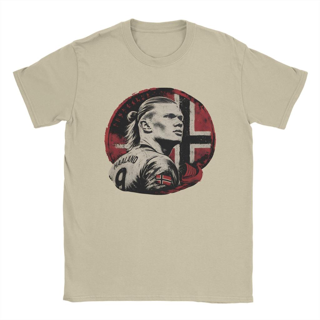 Haaland Viking Warrior Football TShirt Unisex Cotton Tops Shirts Vintage Norway Round Neck Short Sleeve