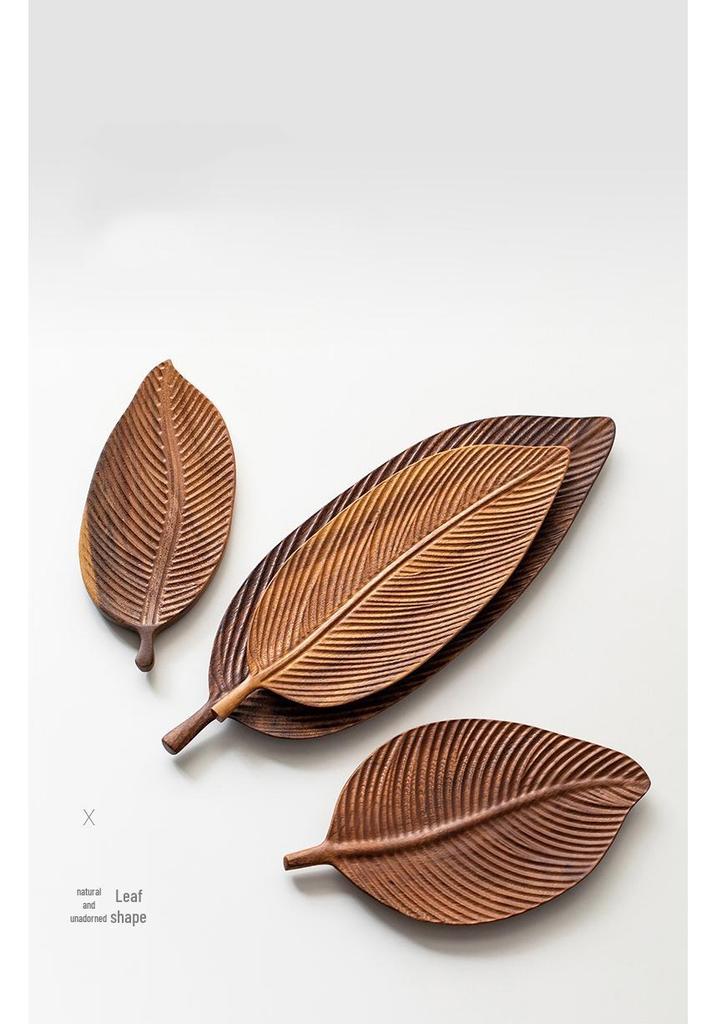 Walnut Leaf Wooden Tea Tray with Saucer & Snack Storage