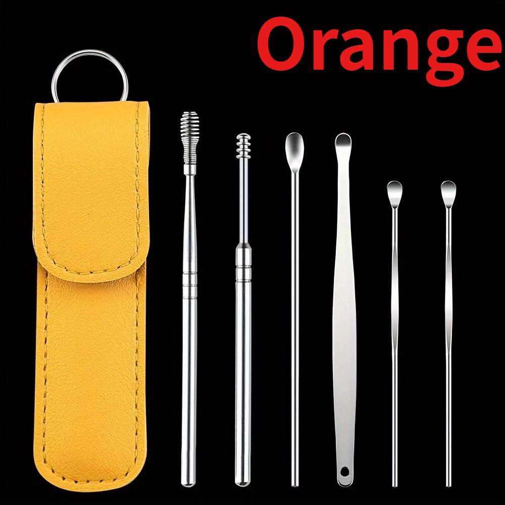 

1set Ear Degreaser Tool, Stainless Steel 6 Piece Ear Cleaning Set,Spring Loaded Ear Scoop, Travel Portable Ear Wax Removal Set оранжевый
