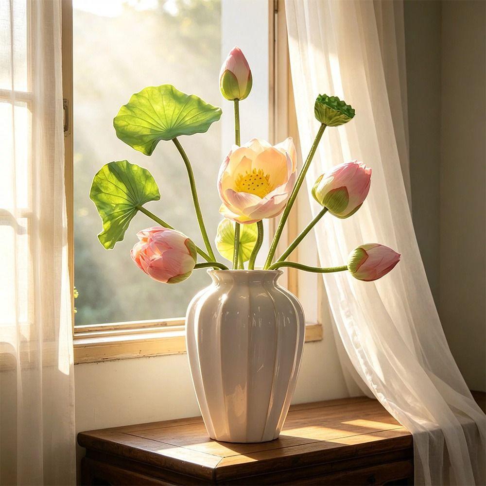 Long Stem Simulation Lotus Flower Green Plant Decorative Flower Home Decoration