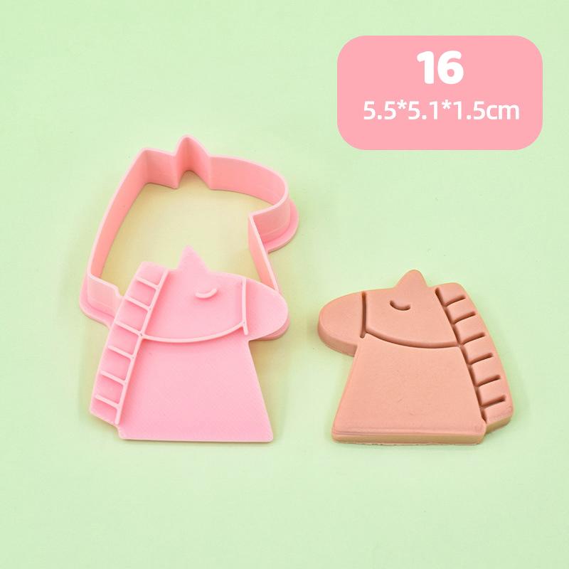 Year Of The Horse Cookie Cutters Chinese New Year 3D Cartoon Horse Shape Pressable Biscuit Mold Cookie Stamp Kitchen Baking Tool