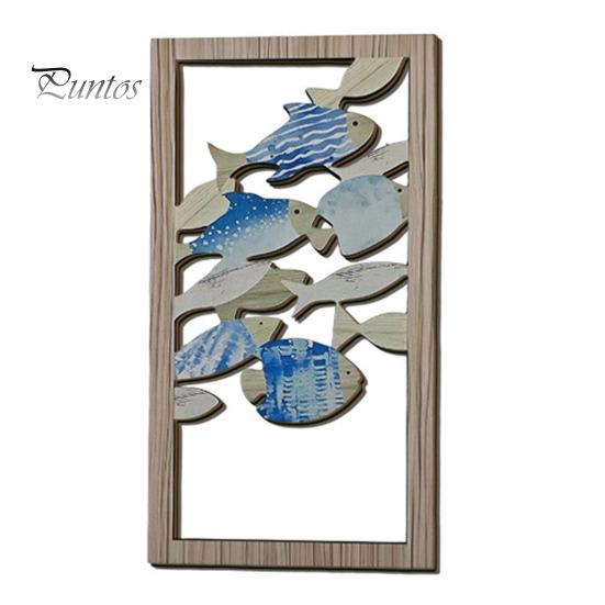 Three Dimensional Fish Relief Decorative Sign, Wooden Hollow Ocean Themed Wall Art, with Adhesive Rustic Plaques Tape No Drill for Living Room Bedroom