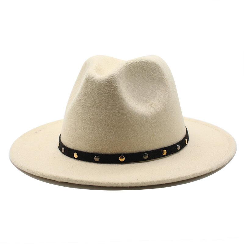 2021 Season Big Eaves Hat Flat Edge Top Hat Men And Women White Woolen Jazz Hat