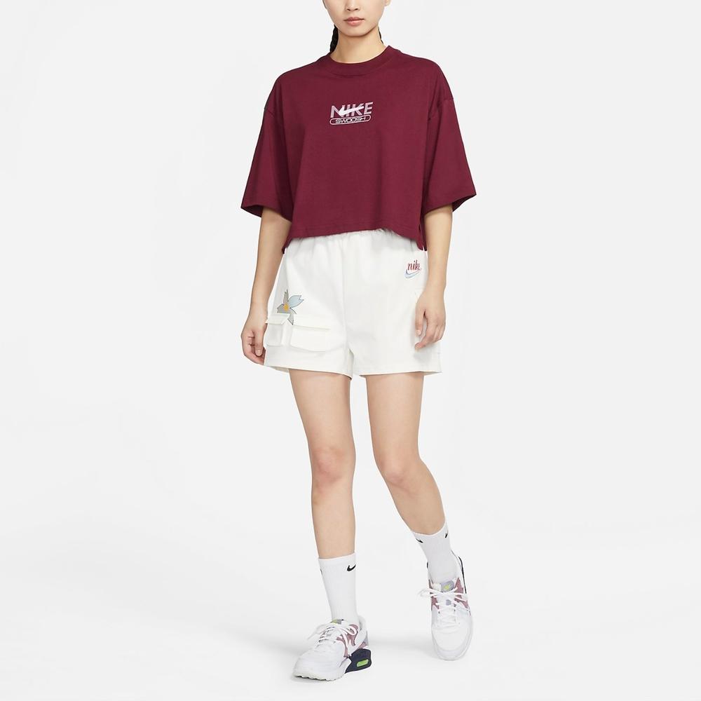 Nike Solid Color Loose Short Sleeve T-Shirt Women tops Red DR5625-638