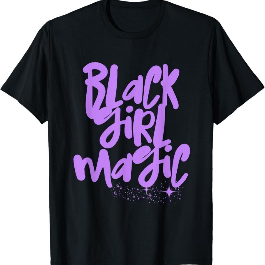 Lavender Black Girl Magic Stars Melanin Black Queen Purple T-Shirt