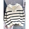 Autumn and Winter New Fashion Woman Sweater Thickened Zipper Striped Undershirt Short Pullover Top Women's Clothing