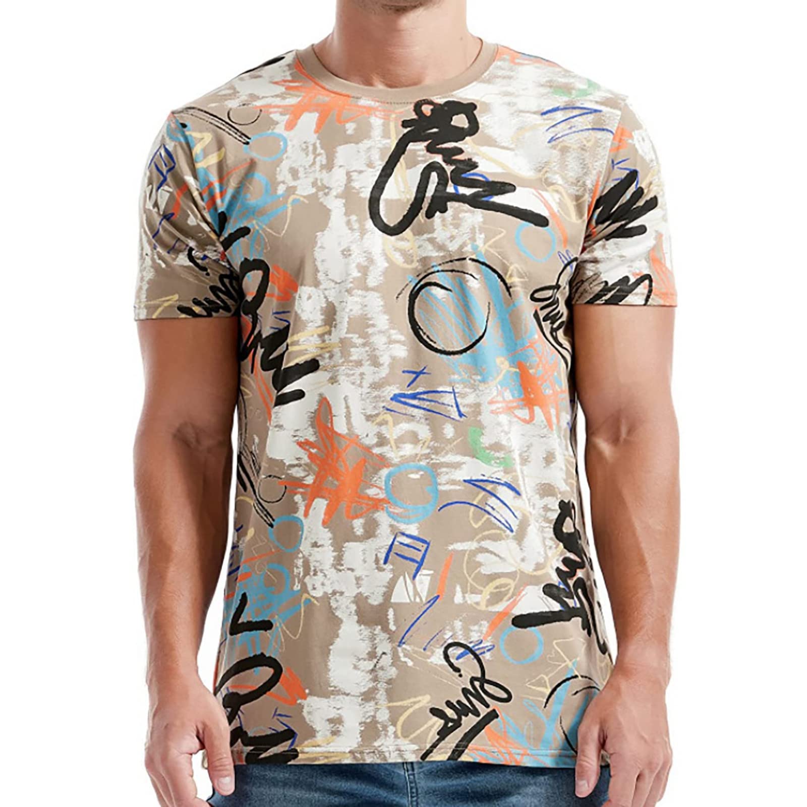 

Летний топ с круглым вырезом и 3D-принтом граффити, модная повседневная мужская футболка с коротким рукавом XS