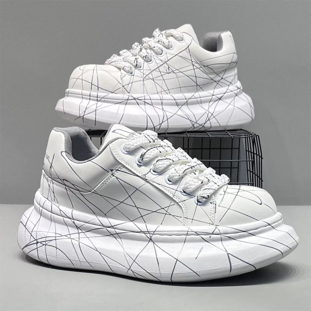 Fashion Versatile Men's Platform Vulcanized Shoes Luxury Brand Damping Wear-resistant Sneakers Anti Slip Increased Casual Walking Shoes