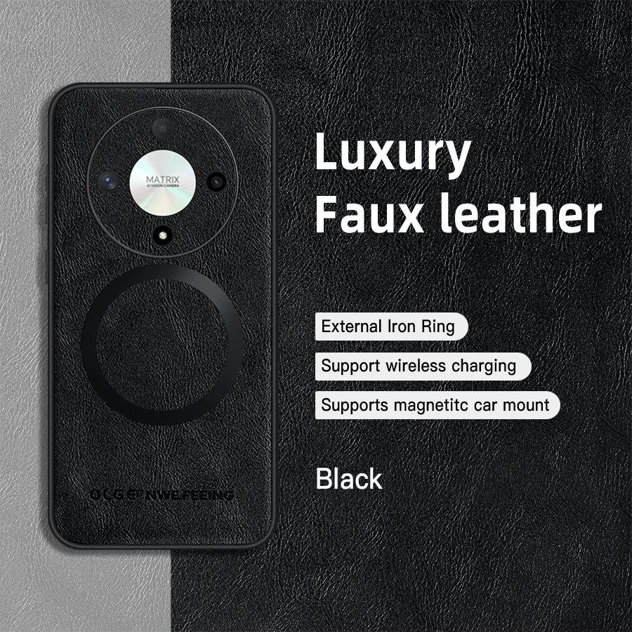 For Honor X9B X8B PU Leather Magnetic Ring Soft Edge Anti-Drop Anti-Fingerprint Phone Case
