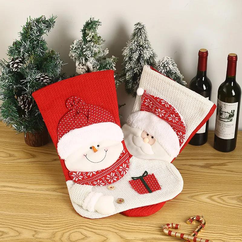 Knitted Christmas Stocking Socks Gift Bag for Elderly Snowman Dress up Candy Bag Gift Bag Christmas Tree Decoration Gift YFA2250