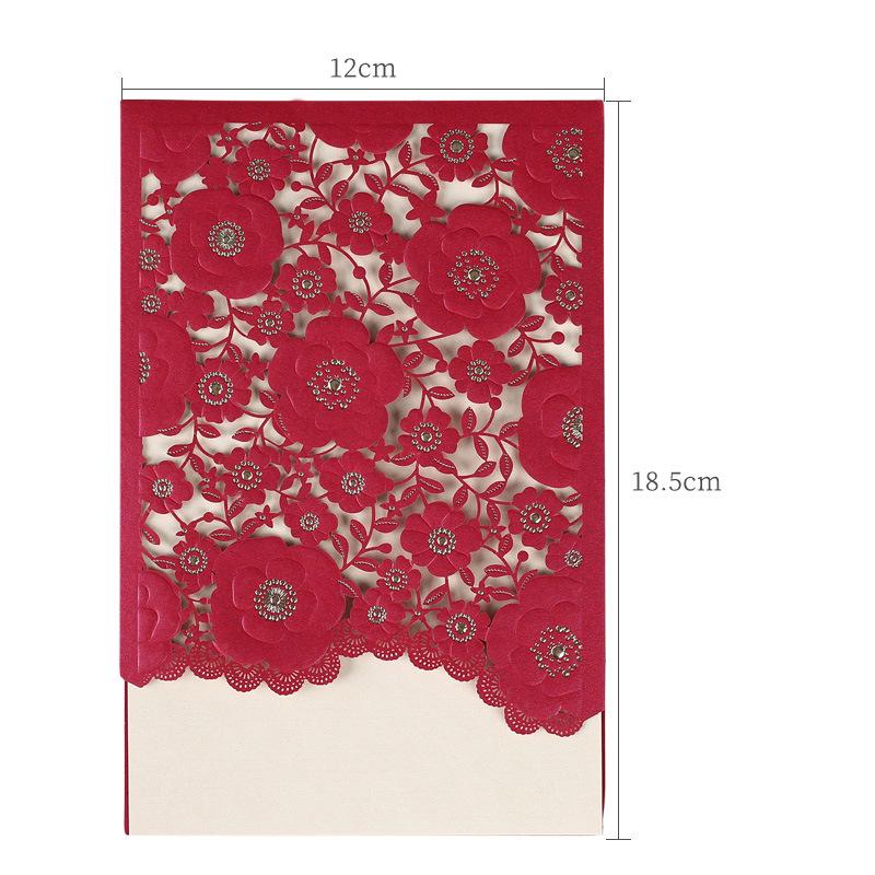 

Свадебная пригласительная открытка в европейском стиле с красными стразами - Персонализированный и ажурный дизайн