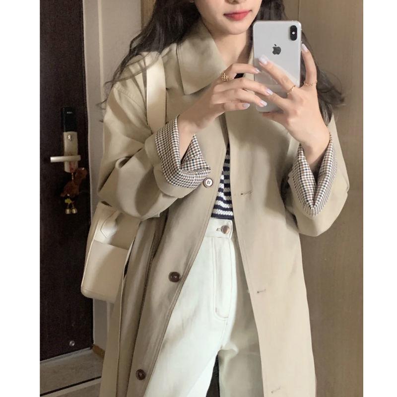 2025 Damen Midilanger Khaki Trenchcoat - Frühher Herbst/Frühling, Petite Koreanischer Britischer Stil