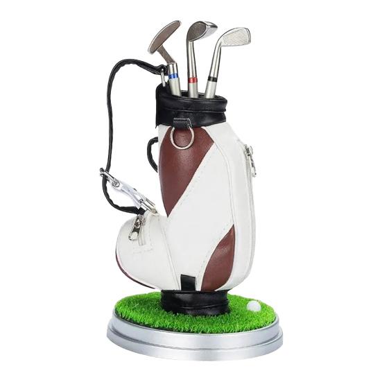 Golf Pen Holder Set, Mini Golf Bag Desk Organizer with 3 Golf Club Pens, Novelty Office Decor for Men, Business Gift
