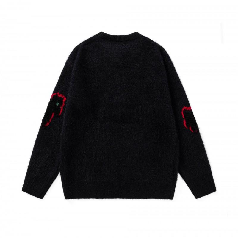 Unisex Oversized Chunky Knit Sweater With Horse Motif Jacquard Winter Warm Casual Pullover