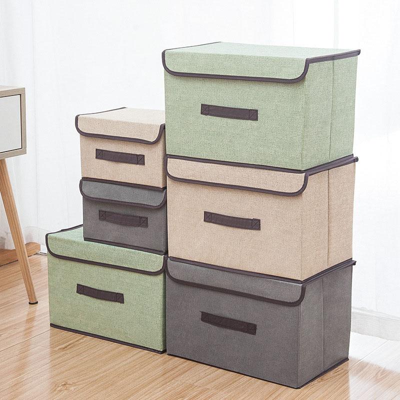 Cotton Linen Storage Box With Cap Clothes Storage Basket Socks Toy Storage Organizer Snacks Sundries Organizer Box For Clothes