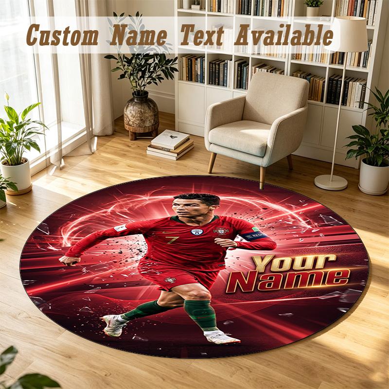 Round Rug Custom NameCristiano Ronaldo Pattern Non Slip Carpet Home Floor Decor