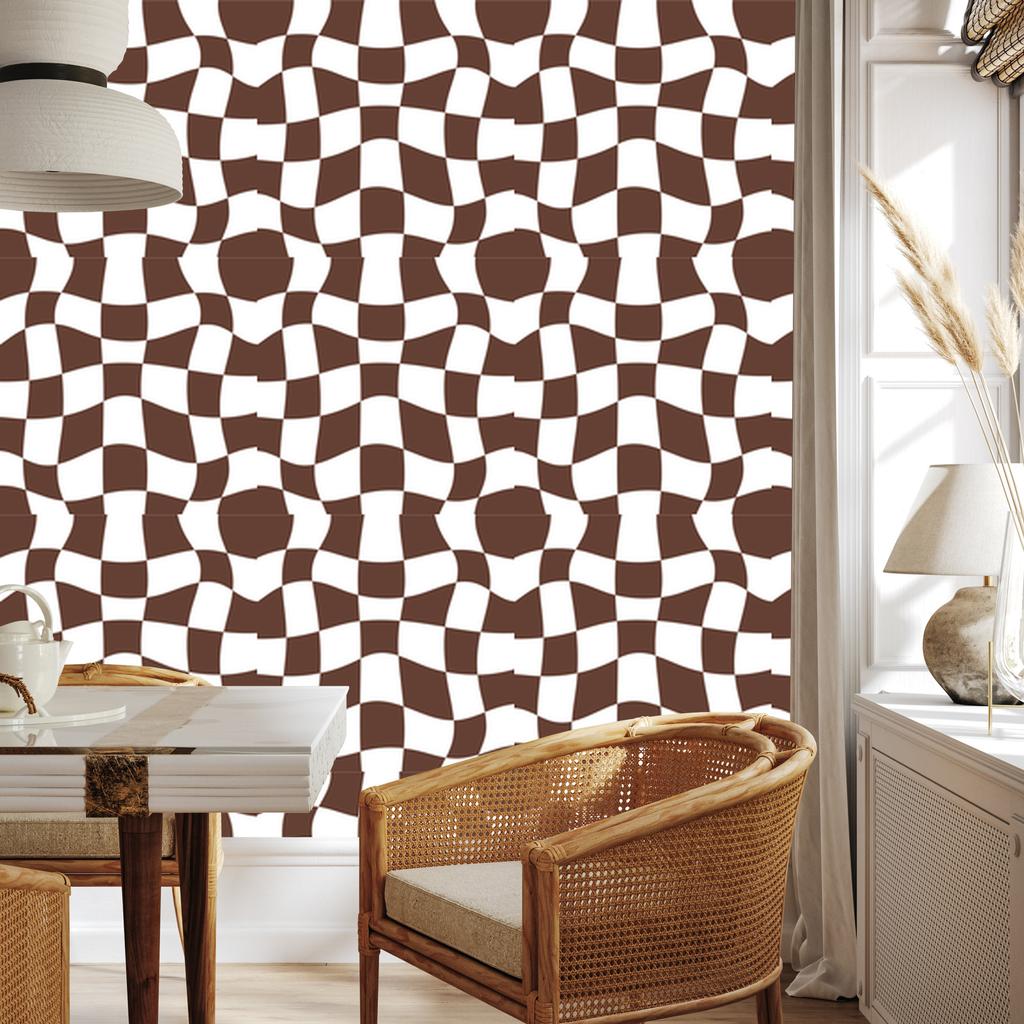 Wallpaper Casual Checkerboard Rust and White for Living Room and Bedroom 50x1000