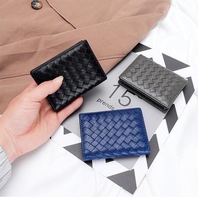 Tissage en peau de mouton doux portefeuille en cuir véritable Ultra-mince pli unisexe sac à main carte de crédit ID VIP banque mince sac simple porte-cartes de visite
