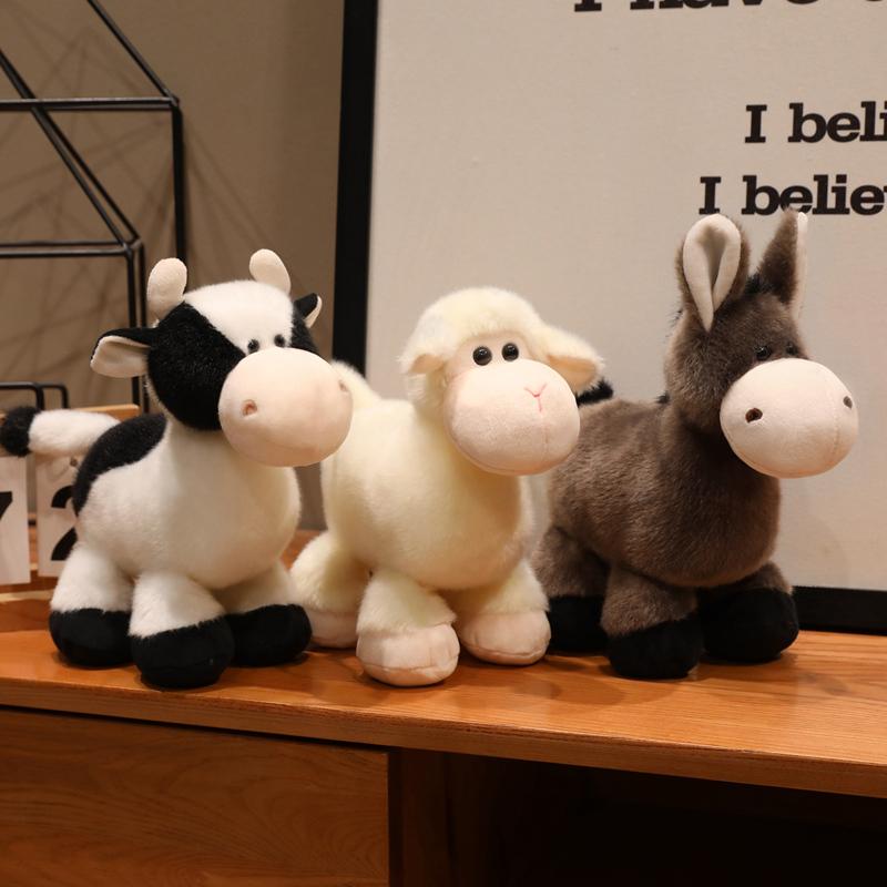 Cute Farm Series Plush Toy Cartoon Cow, Lamb, Little Donkey Doll Movie Stuffed Animals Cute Cattle Doll Home Decor Birthday Gift