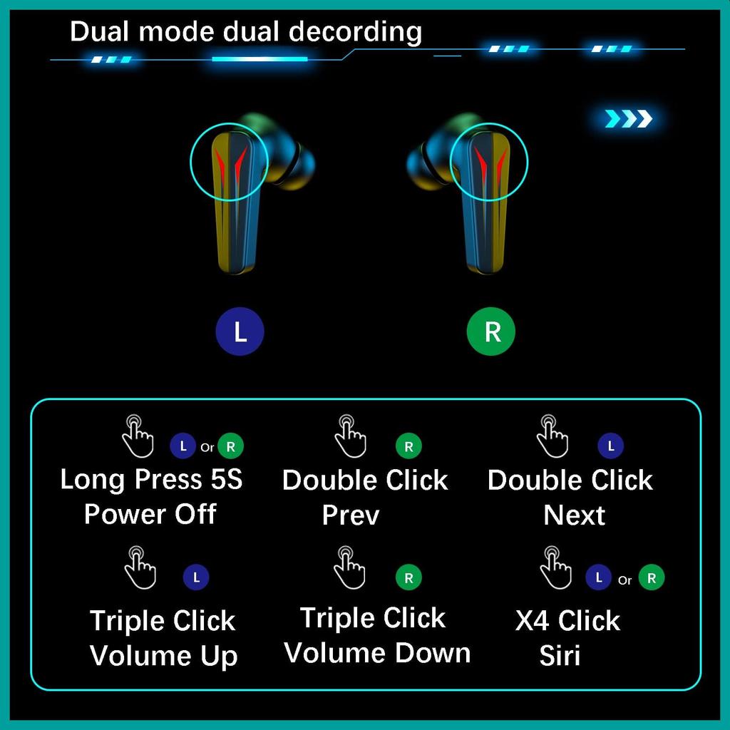 TWS Wireless Earbuds in-Ear Headphones Music Earphones Stereo Sound Bluetooth 5.3 Headset with Mic Game & Music Mode Waterproof IPX7 Fast Charging