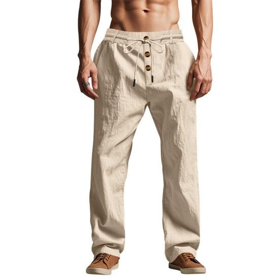 Herren Sommer Leinenhose Lässige Einfarbige Baggy-Hose Strand-Yogahose mit Taschen Elastischer Taille Kordelzug für den Alltag und Urlaub