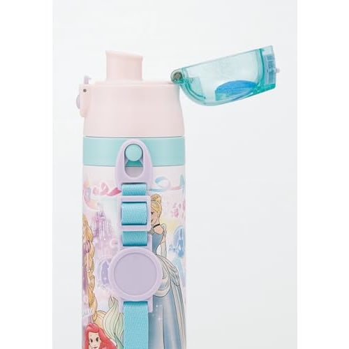 Skater Children's Water Bottle, 2-Way, 470ml (Direct Drinking) or 430ml (Cup Drinking), Disney Princess Design, Size 25, Girls, Stainless Steel, Insul