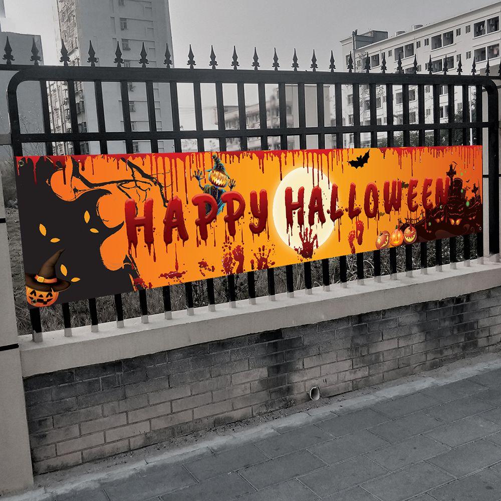 250cm/8.2Ft Happy Halloween Indoor Outdoor Yard Hanging Decor Halloween Banner Flag Banner Halloween Decorations Pull Flag