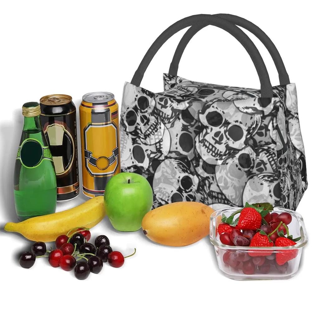 Spooky Halloween Ghost Lunch Bag Skulls Print Lunch Box Casual Outdoor Cooler Bag Convenient Waterproof Thermal Tote Handbags